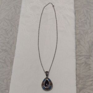 Sterling-Style Teardrop Pendant Necklace with Blue Accents